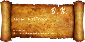 Badar Nándor névjegykártya