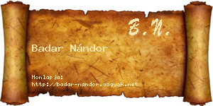 Badar Nándor névjegykártya
